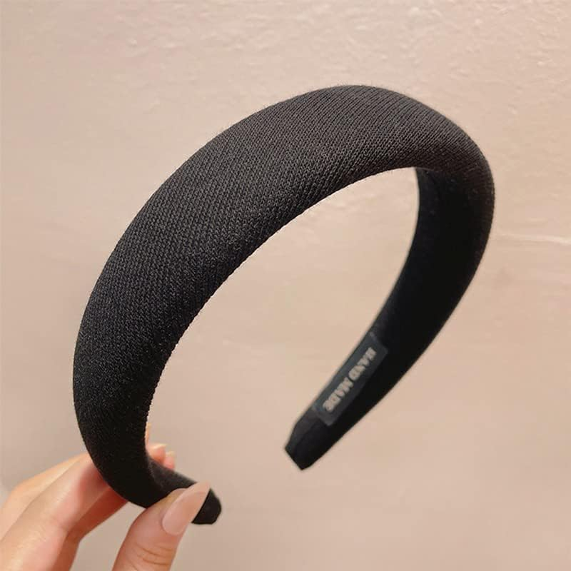 Black Padded Headband Satin Headbands for Women Non Slip Sponge Puffy Headband Soft Hairband Hair Accessories for Girls Thick Wide Head Bands for Women'S Hair Hoop image number 2