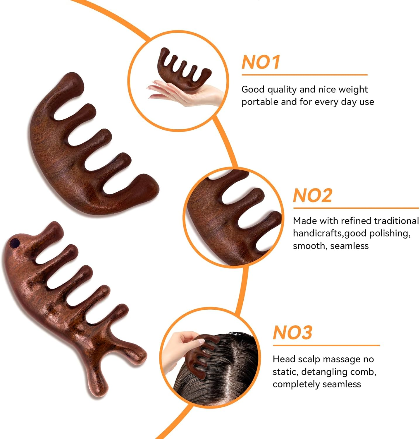 2 Pack Wooden Scalp Massage Comb, Sandalwood Scalp Massager Wood, Head Massage Gua Sha Brush for Women Men Hair Growth image number 5