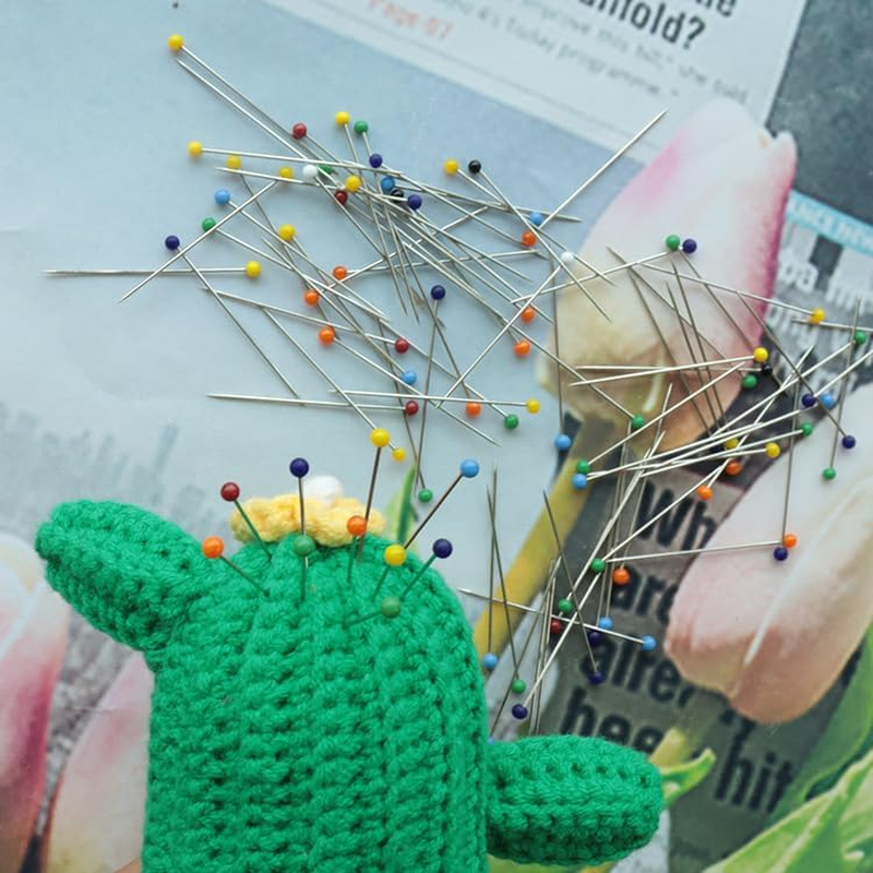 FUNNTY 250 Pcs Straight Pins, Glass Ball Multicolored Head, Steel, 1.5Inch for Quilting, Fabric, Silk, DIY Decoration image number 2