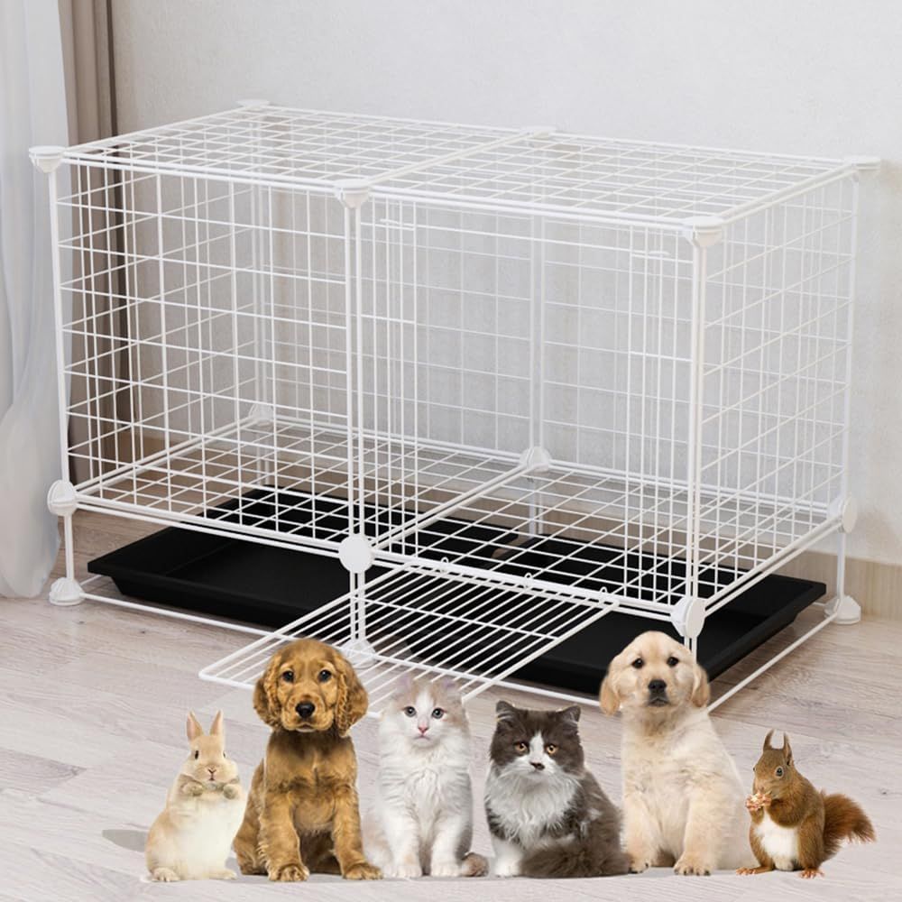 Small Animal Cage,Portable Metal Wire Mesh Outdoor & Indoor Pet House Cage with Tray Exercise Place Crate for Kitty,Puppy,Rabbits,Guinea Pig and Small Animals (White, 1 Door & 2 Trays) image number 2