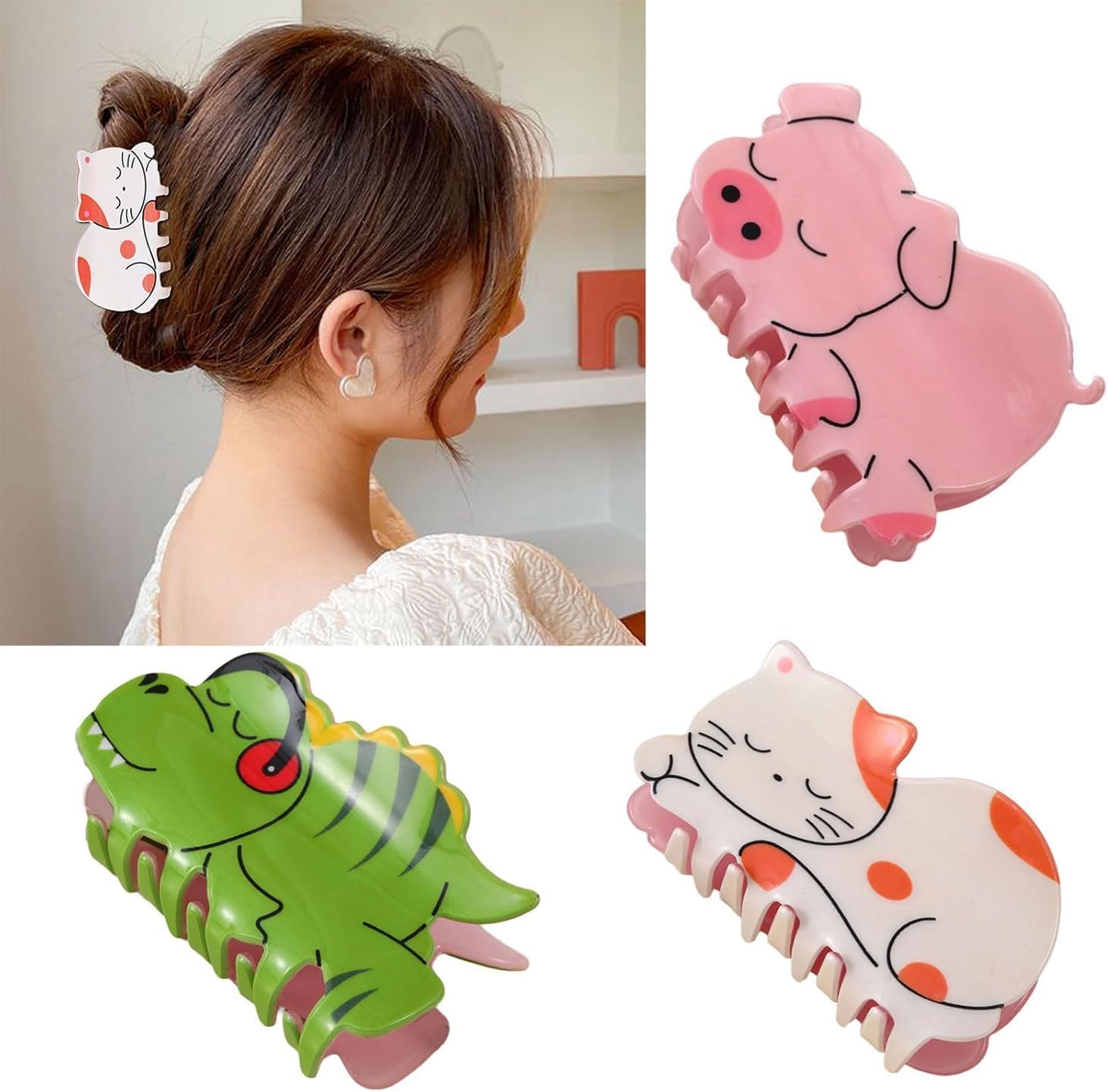 Pink Pig Delicate Hair Clip Hair Claw Stylish Pig Hair Grip Animal Fastener Accessory for Various Occasion Acrylic Grab Clips and Barrettes image number 5