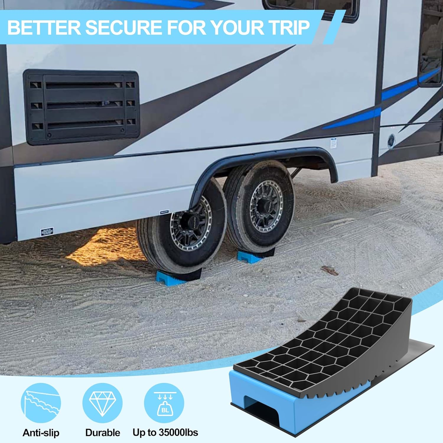 Circlrroad RV Levelers, Heavy Duty RV Ramps for Leveling, Camper Wheel Levelers, Trailer Leveling up to 35,000 Lbs with Rubber Anti-Skid Pads and Storage Carrying Bag image number 3