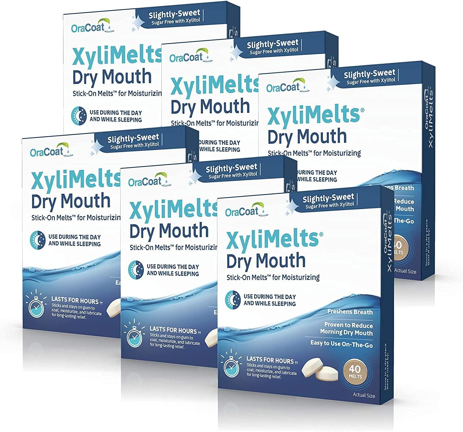 Oracoat Xylimelts Dry Mouth Relief Moisturizing Oral Adhering Discs Slightly Sweet with Xylitol, for Dry Mouth, Stimulates Saliva, Non-Acidic, Day and Night Use, Time Release for up to 8 Hours (80) 2 Packs image number 1
