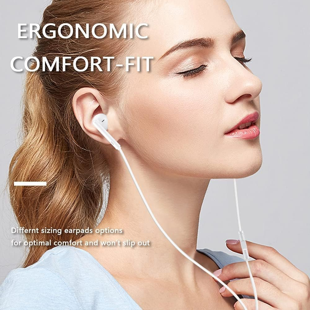 USB C Headphones,Type C Earphones Wired Hi-Fi Stereo Noise Earbuds in Ear USB C, Reduction with Mic&Volume Control for Iphone 15/15 Pro, Ipad Pro 2022, Galaxy S23/S22/S21/S20/Ultra Note 10/20, Mate 40 image number 5