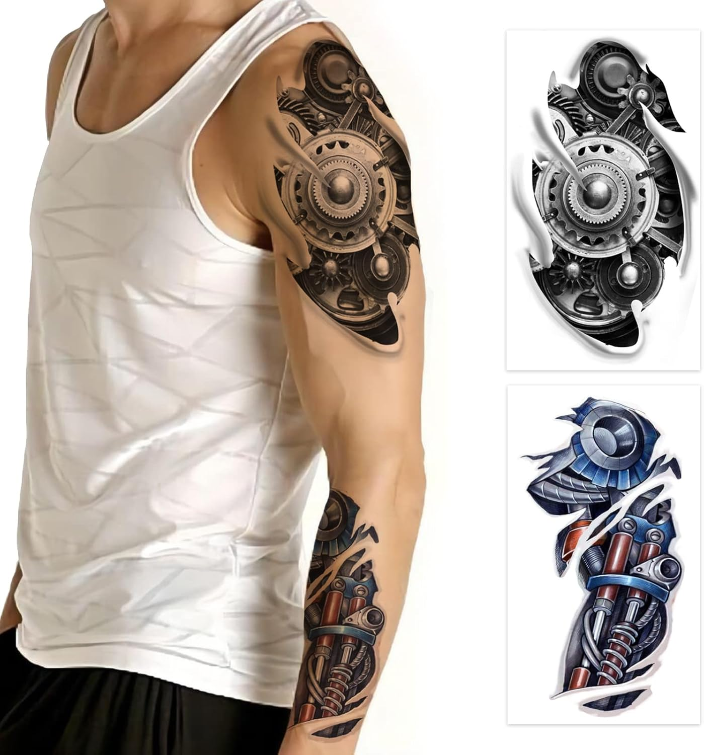 ROARHOWL Large Arm Temporary Tattoo Sleeve, Very Cool Machine 3D Realistic Fake Tattoos，Wound Robot Makeup Temporary Tattoos for Men Andwomen (Pattern 1)