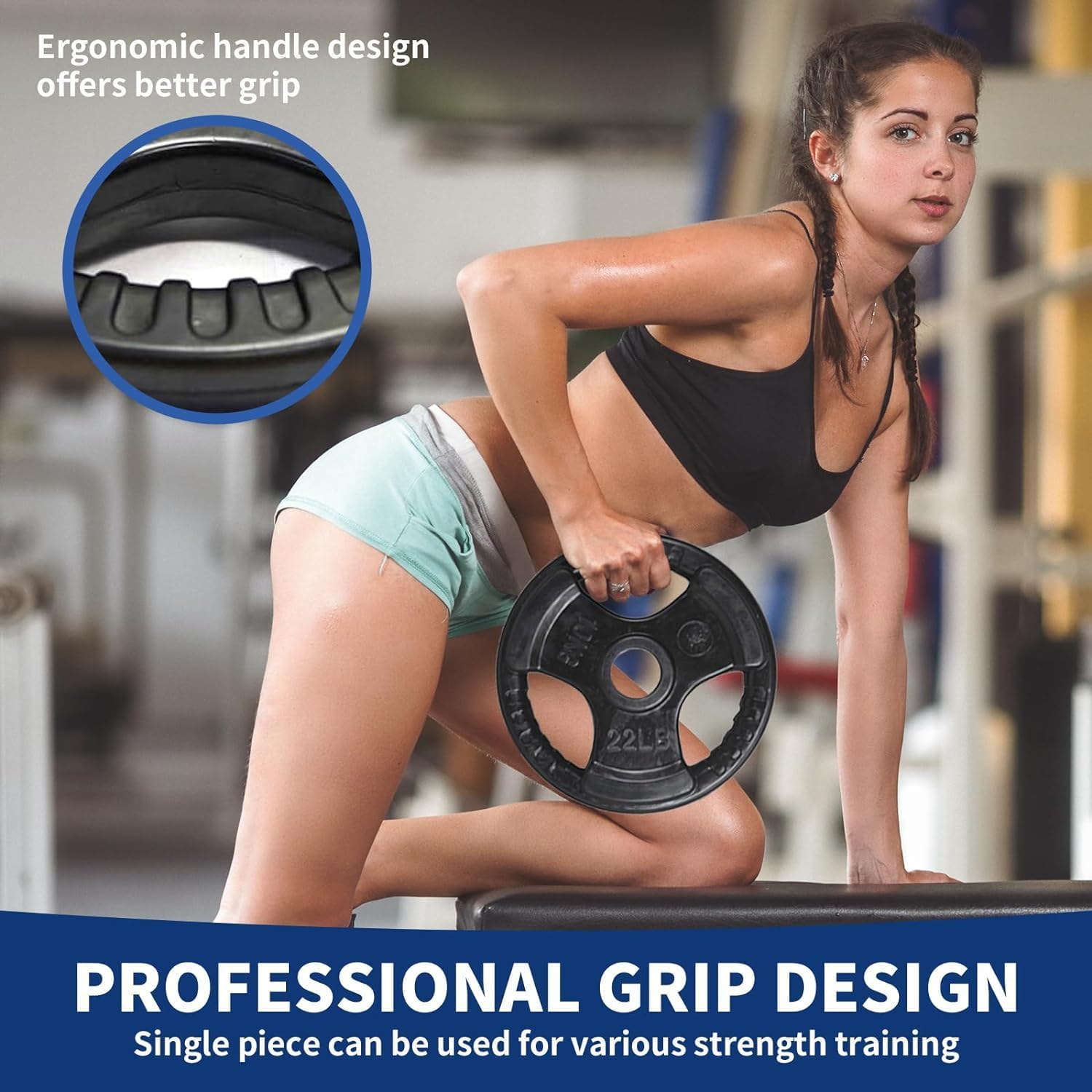 Olympic Weight Plates ,2-Inch Rubber Weight Plates with Opening and Tri-Grip, Solid Cast Iron Core Weights Set for Barbell, Weightlifting Plate for Dumbbell, Strength Training, Body Building, WOD, MMA, Crossfit, Fitness, Sports - 10Kgx2 image number 2