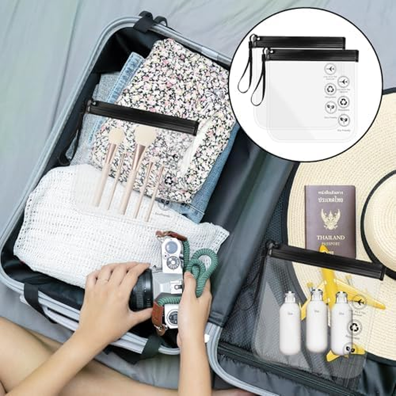 Clear Travel Toiletry Bag - (20X20Cm) Leakproof Liquid Bags for Airports, Waterproof Cosmetic & Makeup Organizer Pouch - 2 Pack Black for Carry-On Luggage (2 Black) image number 3