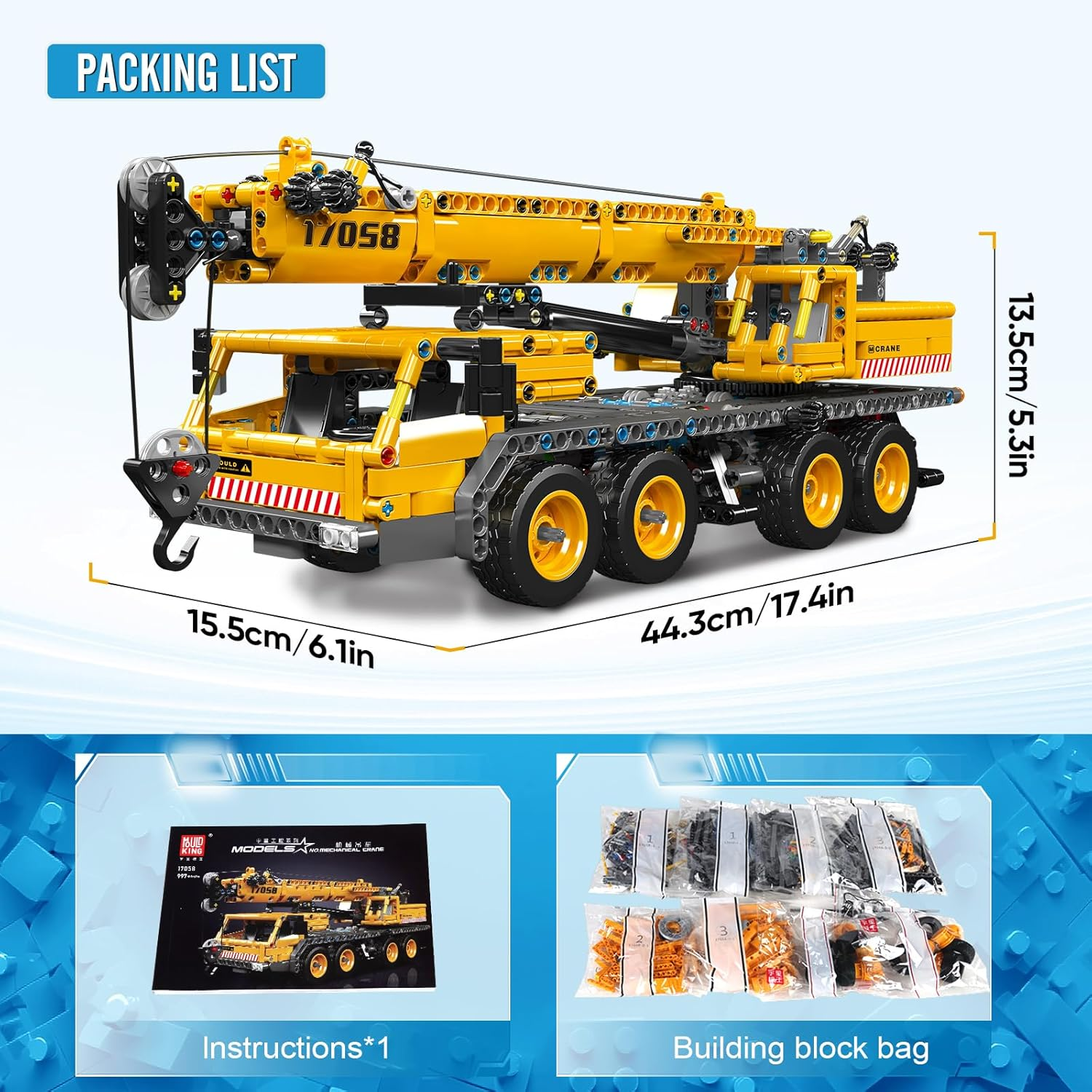 Mould King 17058 Technik Crane Building Blocks Kit, 997 Pieces Crane Truck Constration Model, DIY Toy Collectibles/Exhibition/Gift Car for Adult/Kids image number 3