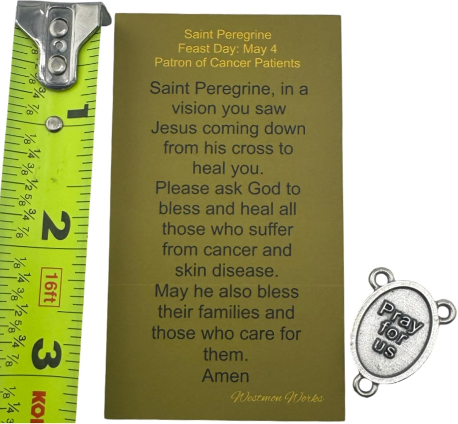 Westmon Works St Peregrine Rosary Centerpiece Set Italian Metal Center Medal with Saint Prayer Holy Card image number 4