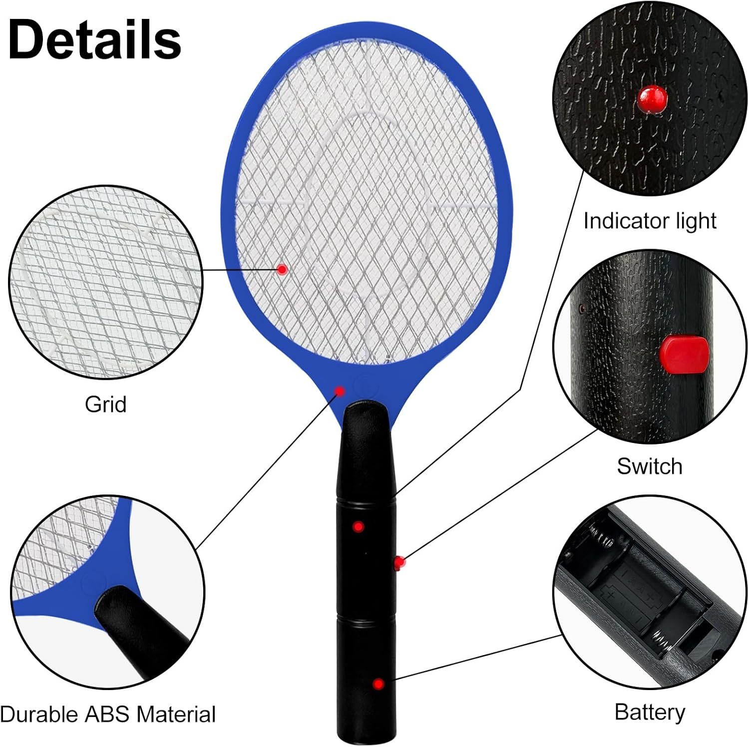 Vivva Bug Zapper Electric Fly Swatter Zap Mosquito, Indoor Outdoor Zapping Racket for Pest - Safe to Touch with 3-Layer Safety Mesh (Blue) - Black image number 2