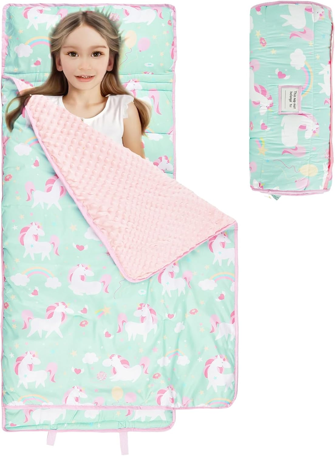 Toddler Nap Mat with Pillow and Blanket, Extra Large Rolled Napping Mats,Slumber Bags for Boys Girls,Kids Sleeping Bag for Daycare, Preschool Travel Camping