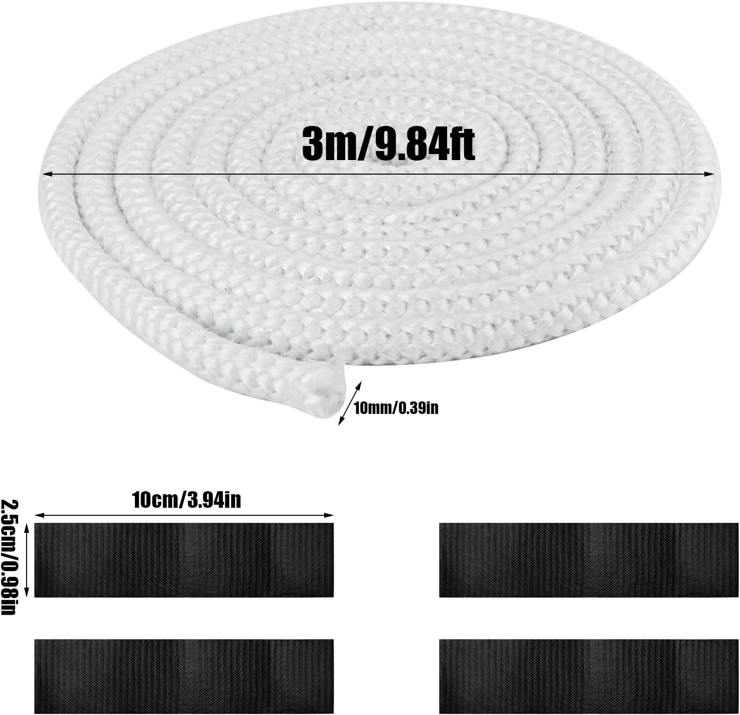 Fireplace Seal Rope, 0.39Inx9.84Ft Graphite Impregnated Fiberglass Rope Seal Gasket Replacement Wood Stove Door Gasket for Fireplaces Stoves Wood Burning (White) image number 5
