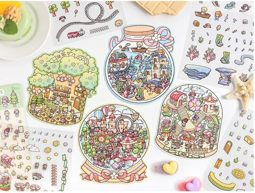 4 Sets Waterproof House Stickers, 3D Miniature Scene Stickers, Cute Fun Cartoon Stickers Set, Reusable Sticker Books, Make Your Own Home for Relief Stress Pass the Time image number 4