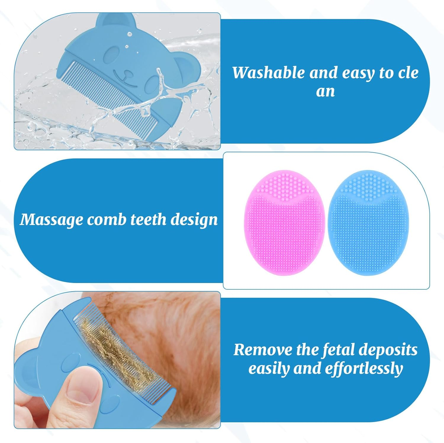 Baby Brush, 4Pcs Cradle Cap Brush, Cradle Cap Comb, 2Pcs Baby Bath Comb, Bath Silicone Brush, Skin Scrubber Baby Essential, Suitable for Kid Dry Skin, Eczema, Massage and Exfoliator