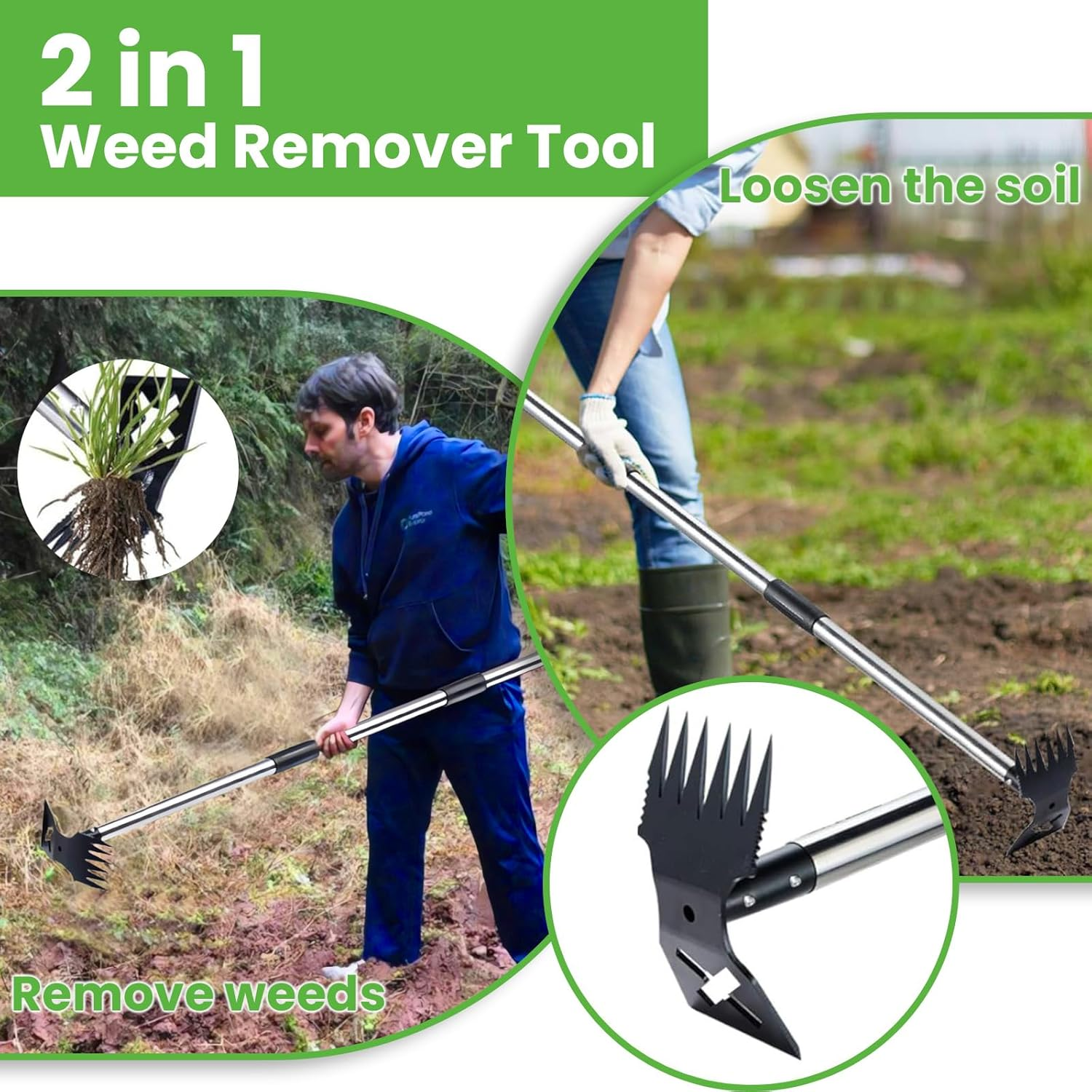 Weed Puller Tool with Extendable Handle, 2-In-1 Manual Weeder & Garden Hoe, Heavy Duty Weed Remover for Lawn, Yard and Garden image number 6