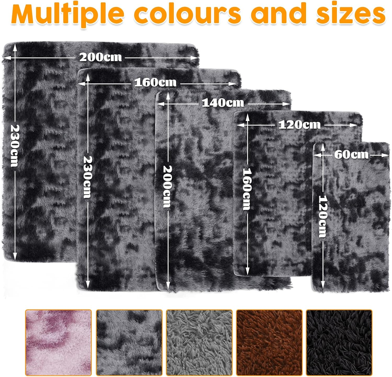 ADVWIN Fluffy Rug, Soft Shag Fluffy Area Rug, Non-Slip Durable Large Floor Carpet, Dark Grey Rectangular Rug for Living Room, Bedroom, Kids Play Room, Dormitory, Hotel (200X230Cm) image number 5