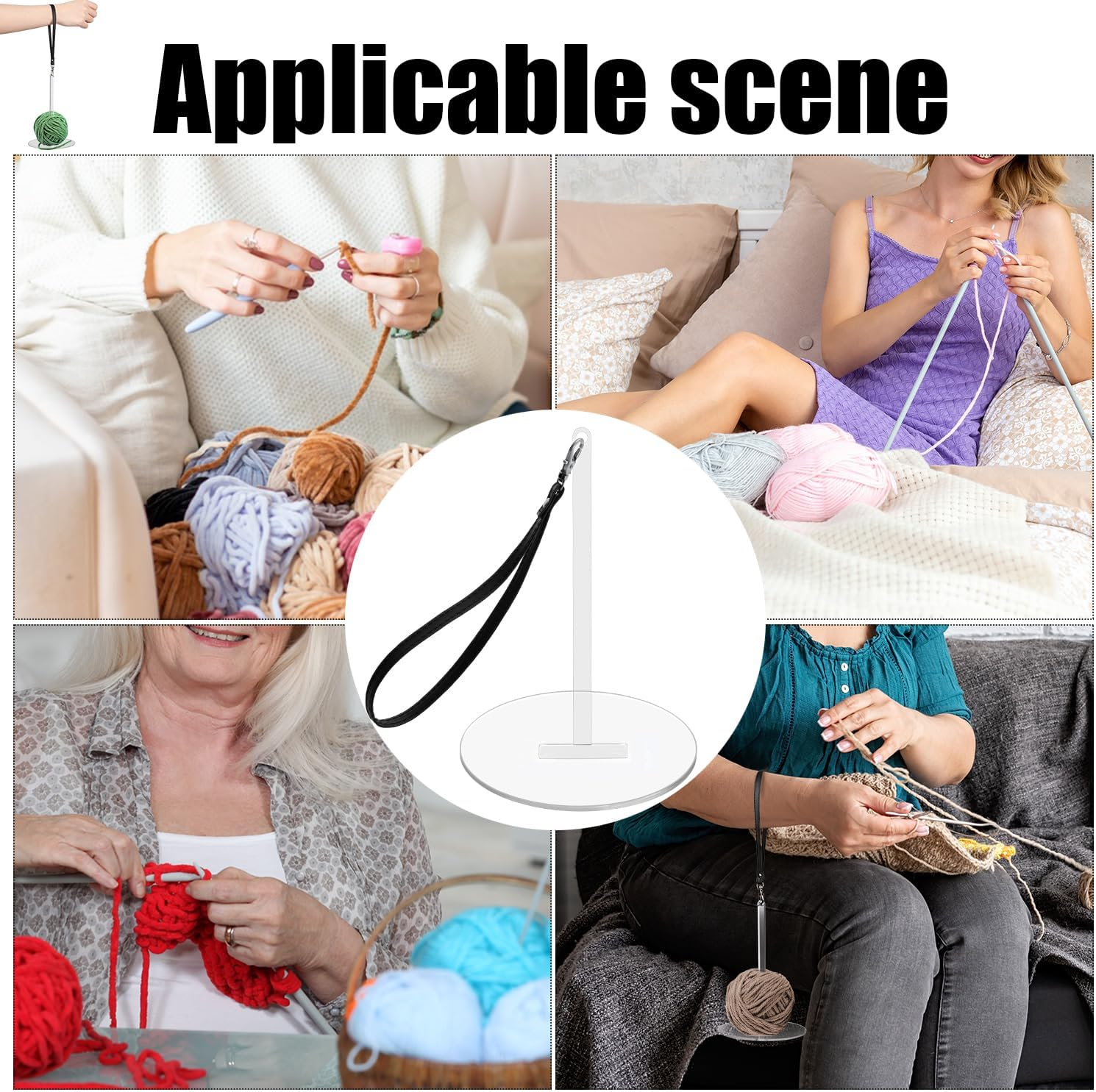 NQEUEPN Large Wrist Yarn Holder, Acrylic Yarn Holder with Wrist Strap Portable Yarn Organizer Yarn Holder Spinner for Craft Lovers Knitting, Prevent Tangling, M, Transparent, Black image number 6