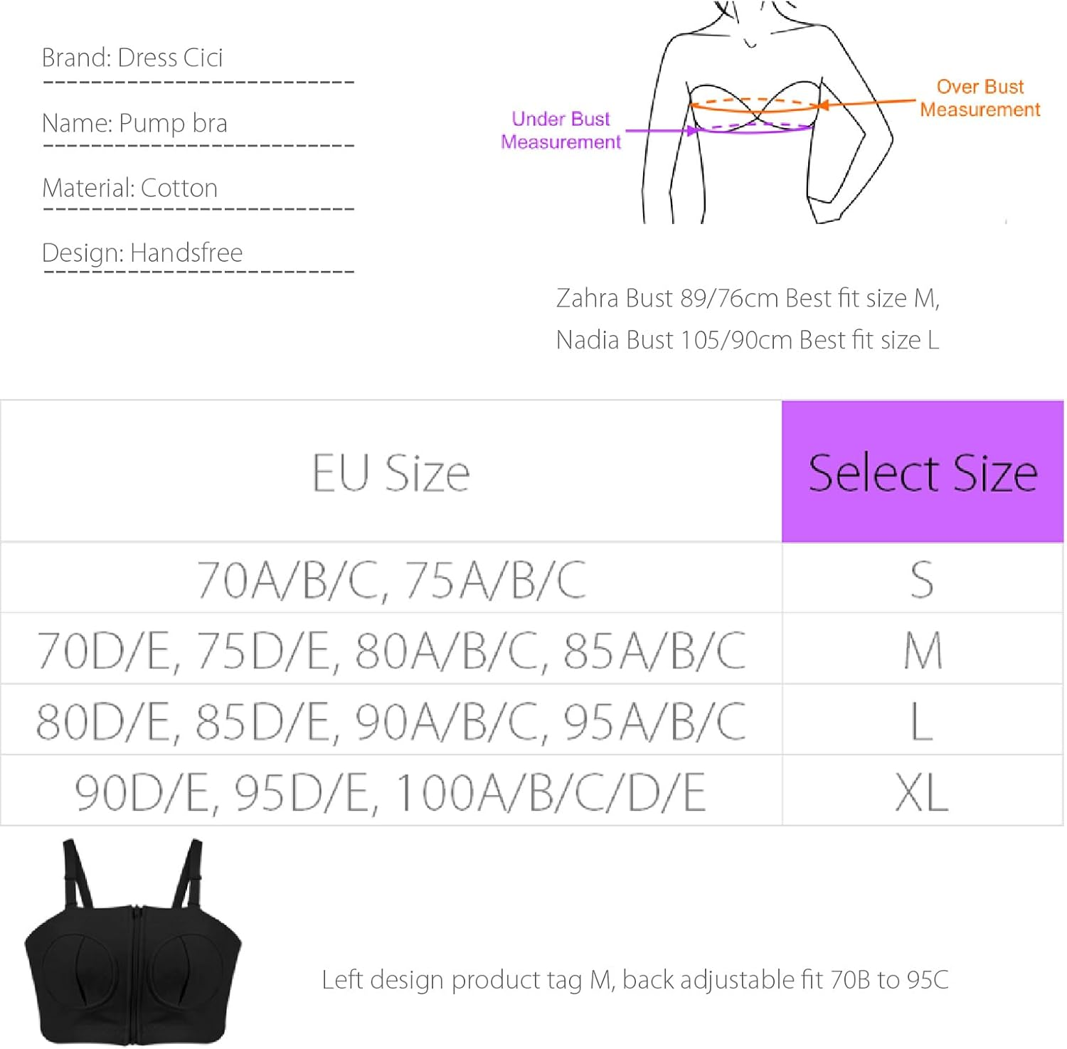 Dress Cici Padded Full Coverage Nursing Bra & Non Padded Zip Pumping Bras with Square Back & Adjustable Hook and Eye, 2 PCS image number 3