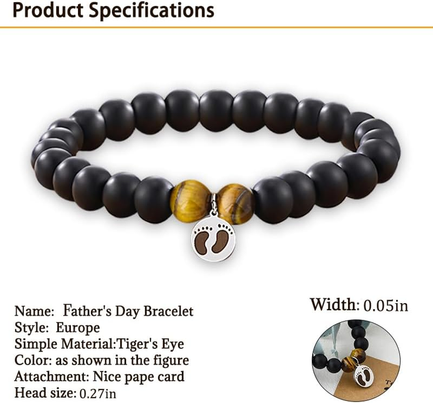 Father Day Gifts for New Dad Birthday Gifts for Dads to Be Gift to Daddy Natural Stone Bracelet with Feet Print Gift - To An Amazing New Dad image number 4