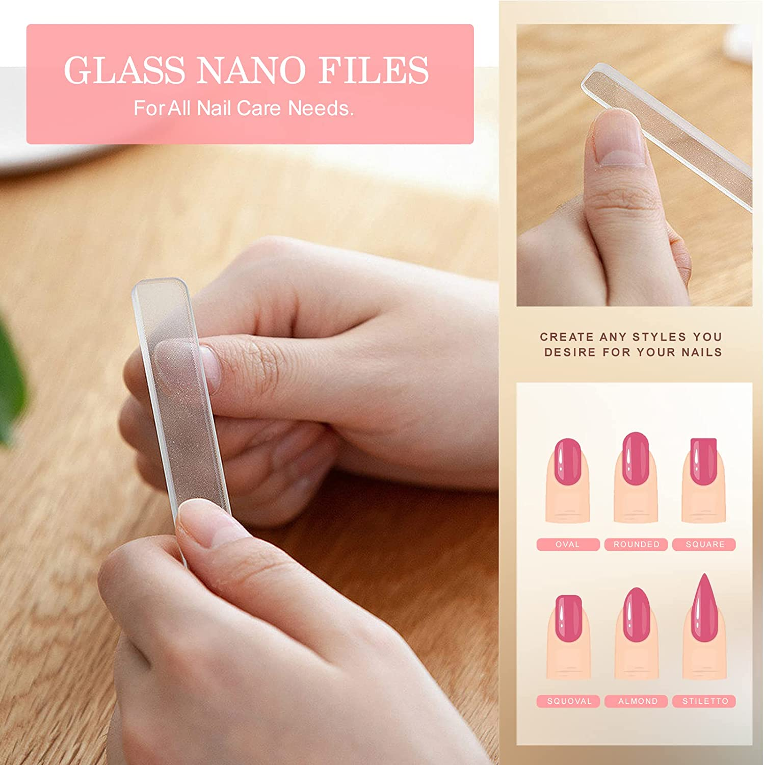 Nail File Glass Nail Buffer - 3PCS Crystal Nano Nail File and Cuticle Trimmer Double Sided Manicure Pedicure Tools Nail Kit for Women Men Acrylic Natural Nail