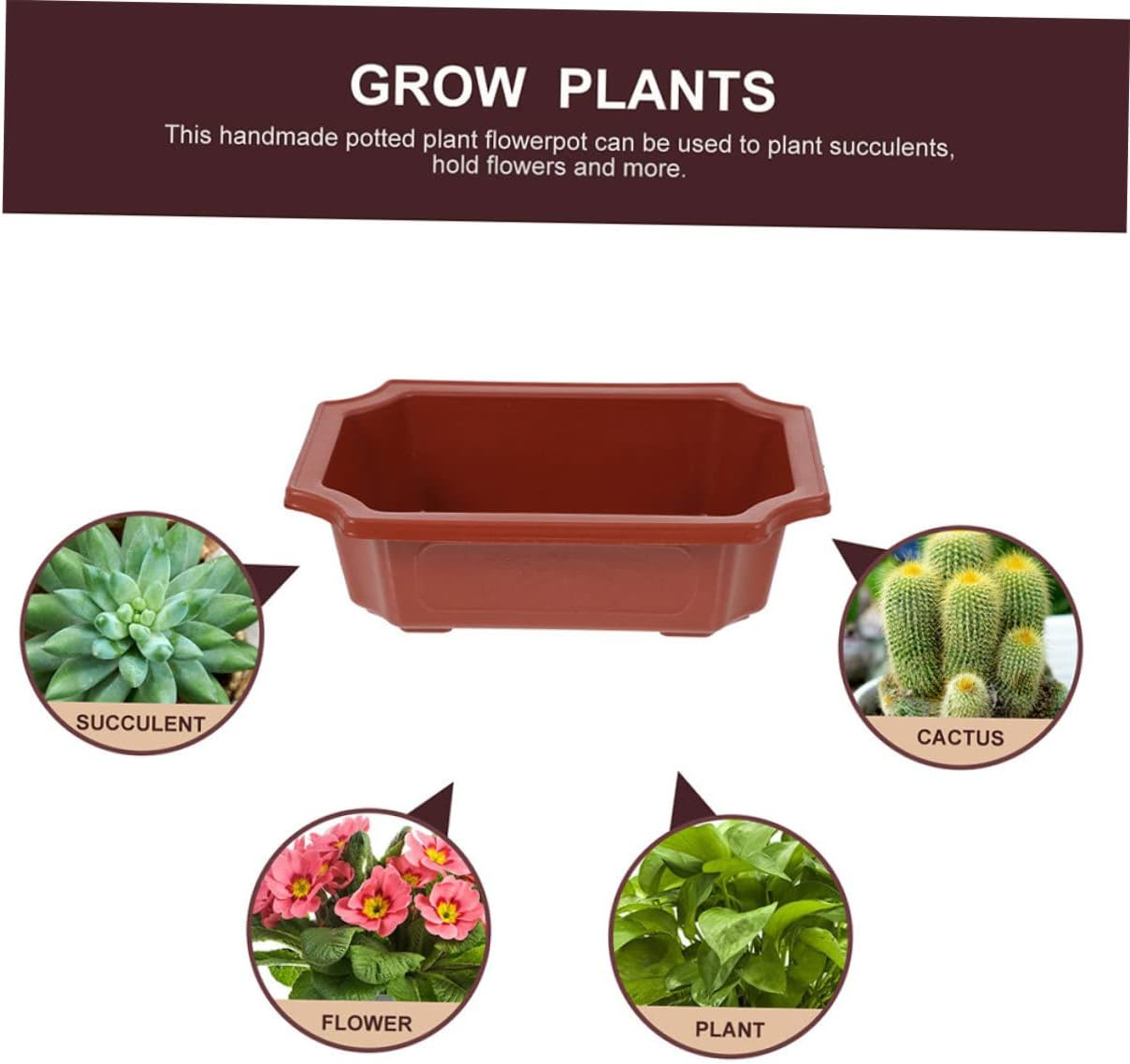 Toddmomy 10Pcs Vintage Style Red Plastic Bonsai Pots Capacity Rectangular Flower Planters with Drainage Mesh for Garden Succulent Indoor Outdoor Plant Growing image number 6