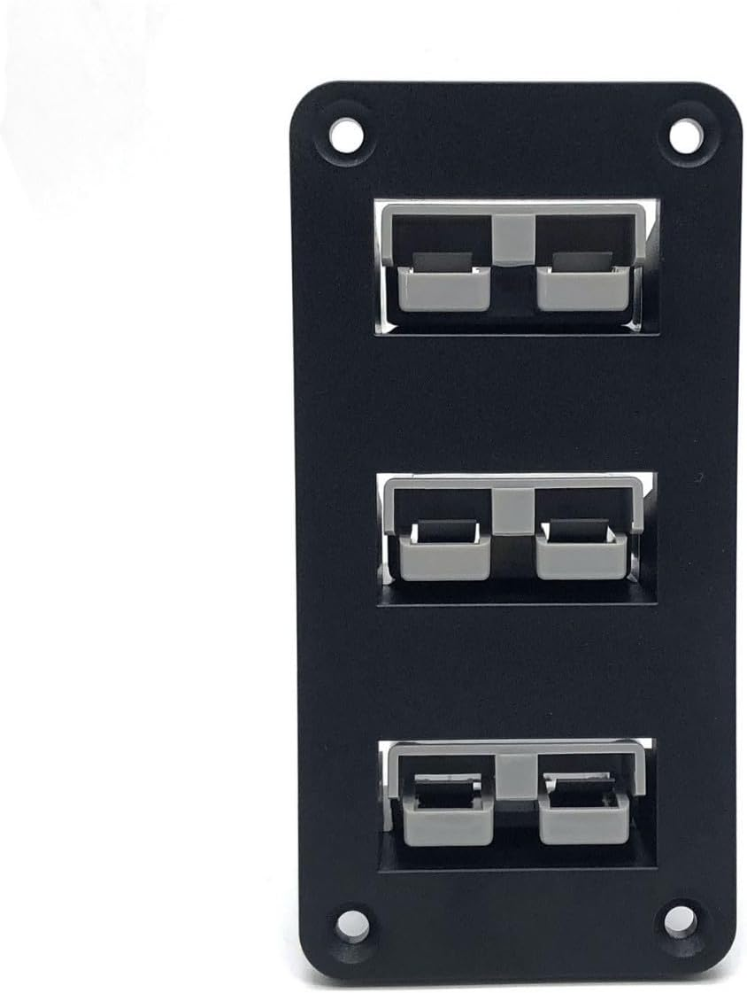 Triple 50A Anderson Plug Flush Mount Black Bracket, Vertical Wall Installation, Heavy-Duty Power Distribution System