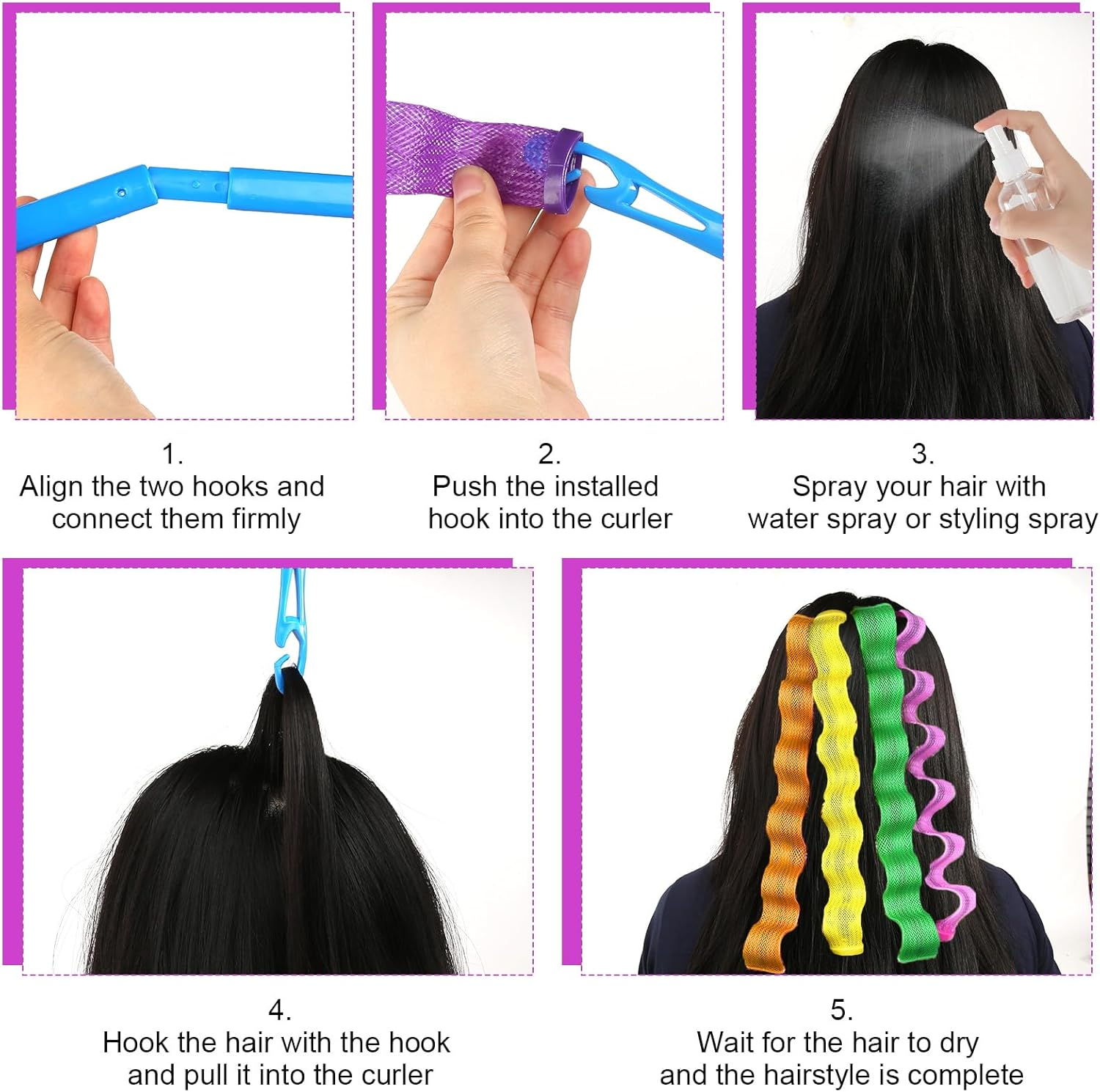 Curlers Pack of 30 Curls Wave Styling Kit Wave Formers with Styling Hooks Curlers without Heat Hair Curlers for Long Hair Short Hair (30 Cm) image number 4