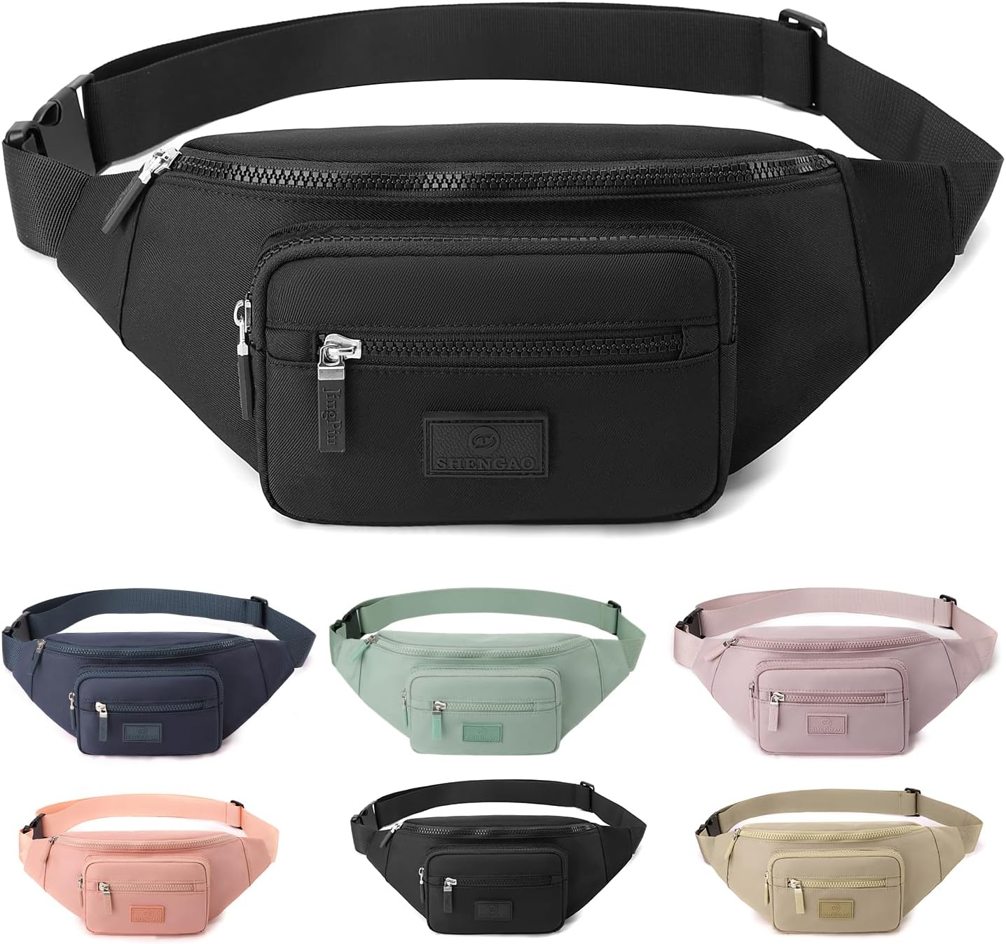 Women Bumbag Bag, 3-Layer Waterproof Waist Bag, Large Capacity Bright Colors Fanny Pack for Women (Khaki)