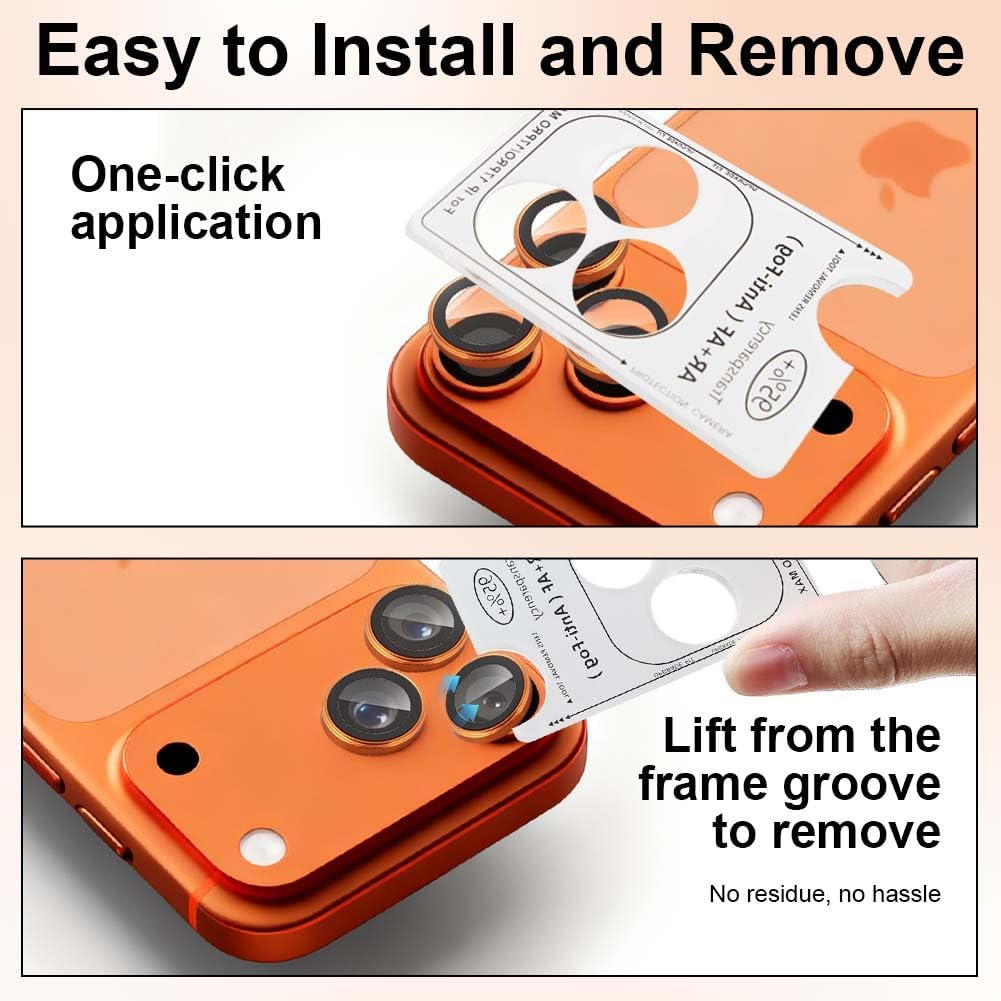 AOOSU 17 Pro Max/17 Pro Camera Lens Protector - 3 Pack [Top 9H+ Thin Tempered Glass] HD Invisible Tempered Glass Protectors Scratch Resistant Fit Camera,Does Not Affect Night Shots, Orange