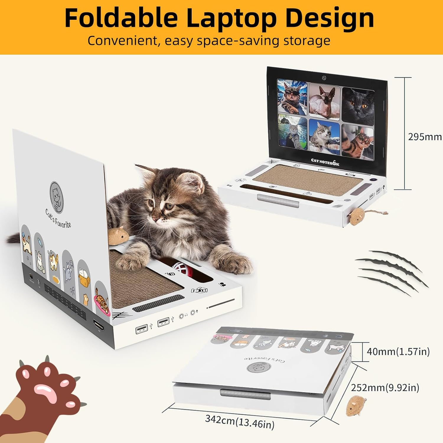 Cat Scratcher,Laptop Board with Furry Mouse Toy Mouse, Game Console Computer Shape, Interactive Cat Toys, Creative Cat Scratching Board, Wear-Resistant Foldable Cat Scratching Board image number 5