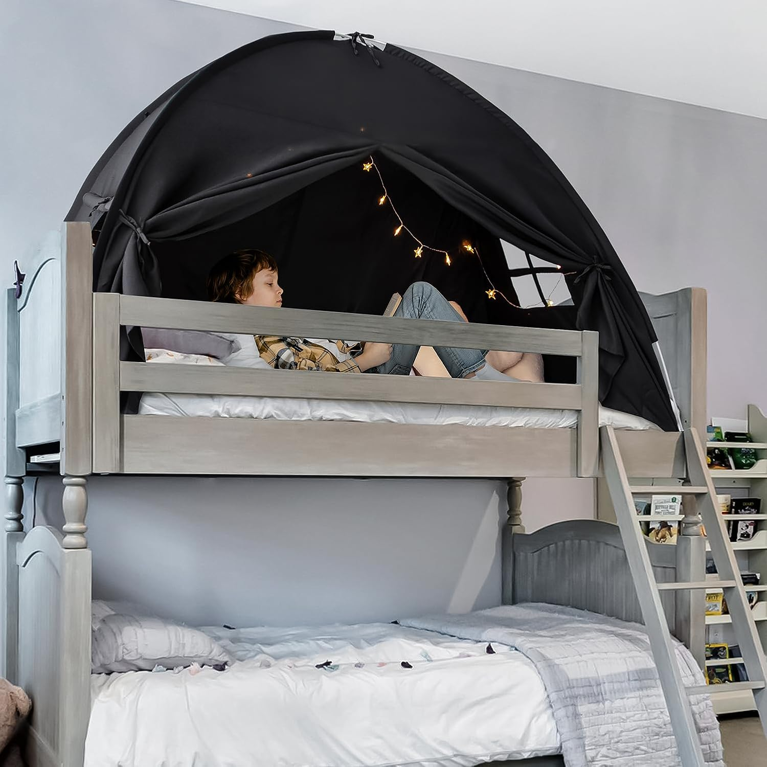 Twin Size Bed Canopy Bed Tents Dream Tent on Bed Privacy Space Blackout Sleeping Tents Indoor Breathable Portable Cottage Drafty Room Floor Bed Tents (Black) image number 6