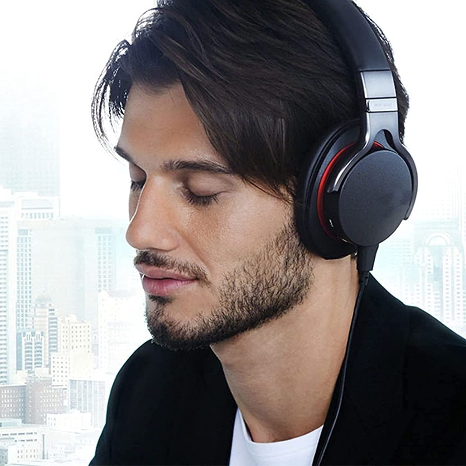 Adhiper Flat Headphone Cable Cable Replacement Audio Cable Compatible with Sony MDR-1000X MDR-100ABN WH-1000XM2 Wh-1000Xm3 WH-H900N WH-CH700N MDR-100AAP MDR-100A Wireless Headphones (Black/1.5M)