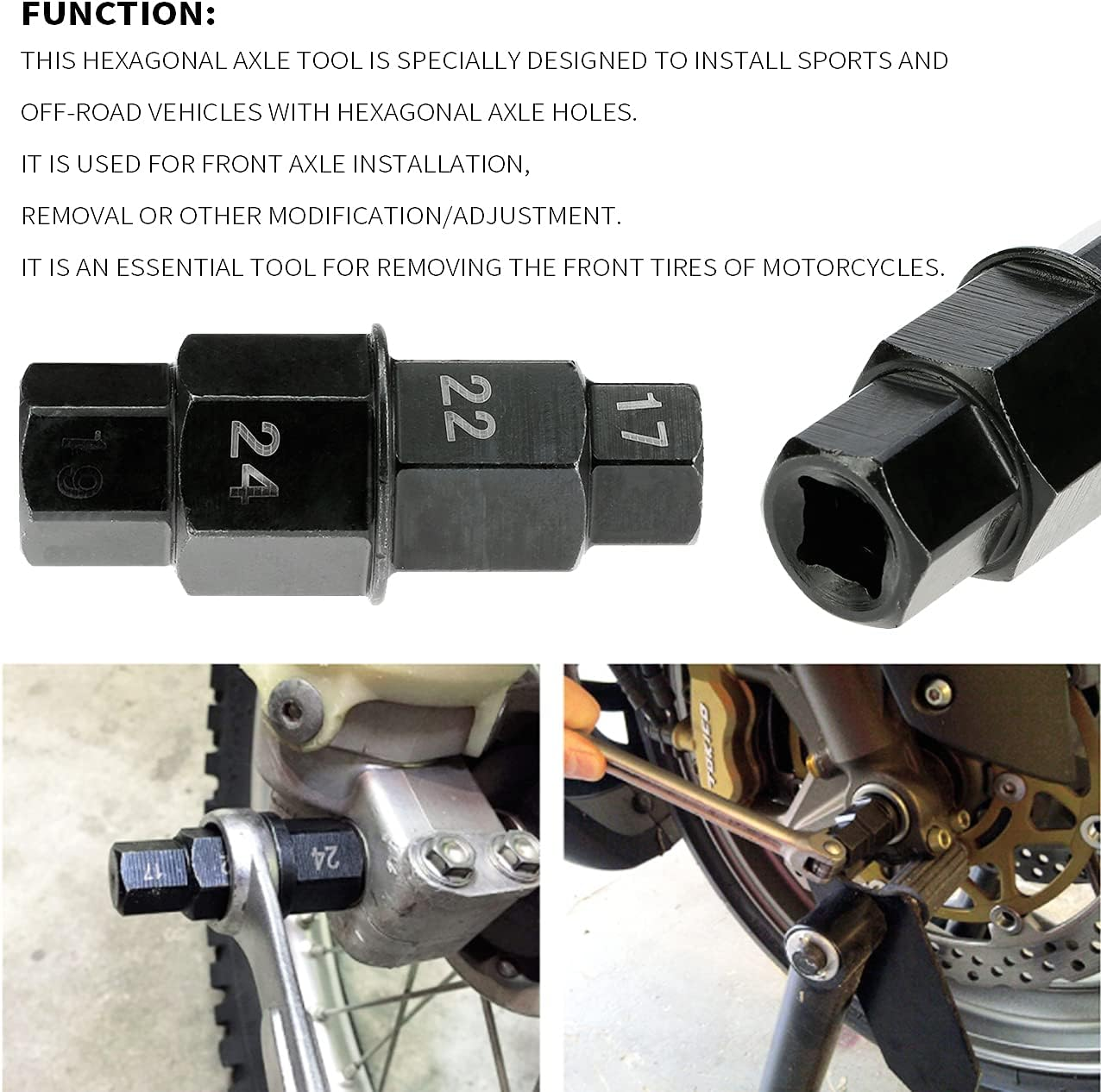 Motorcycles Hex Axle Tool,17Mm 19Mm 22Mm 24Mm Motorcycle Spindle Wheel Removal Socket Adapter Tool,Motorcycle Special Socket for Honda,Kawasaki,Suzuki,Yamaha,Buell,Bmw Motorcycles image number 5