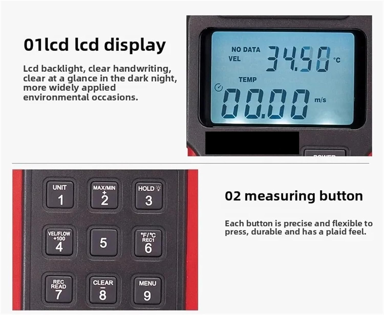 Anemometer with Switch LCD Backlight USB Data Transfer Wind Speed Unit image number 6
