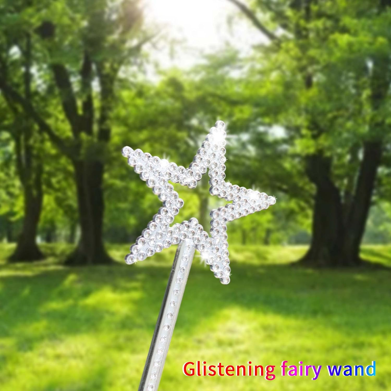 KOMIDK 13 Inches Star Wand,Tooth Fairy Wand Silver Fairy Princess Angel Wand Sticks Silver Fairy Princess Angel Wand Cosplayfor Girls Costume Birthday Party Wedding Halloween Christmas Cosplay image number 3