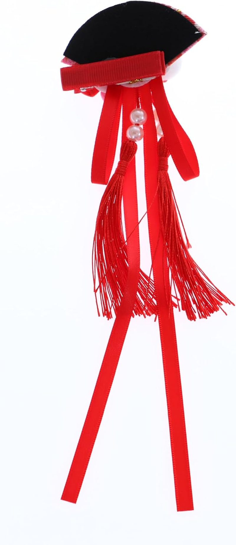 C-117-3 Red Fan Shape Rabbit Handmade Sakura Cherry Blossom Fabric Flowers Tassels Hair Clip Hair Clip Hair Clip Japan Geisha Kimono China Hanfu Accessory image number 2