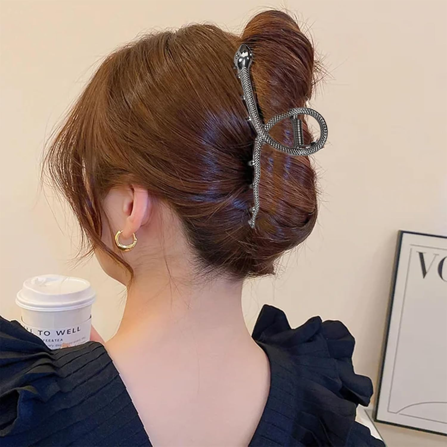 Large Snake Metal Hair Claw Clips for Thick Hair Black Shark Hair Claw Barrette Strong Hold Big Non-Slip Hair Clamps Hair Clips Fashion Styling Accessories for Women Girls - Black1 image number 5