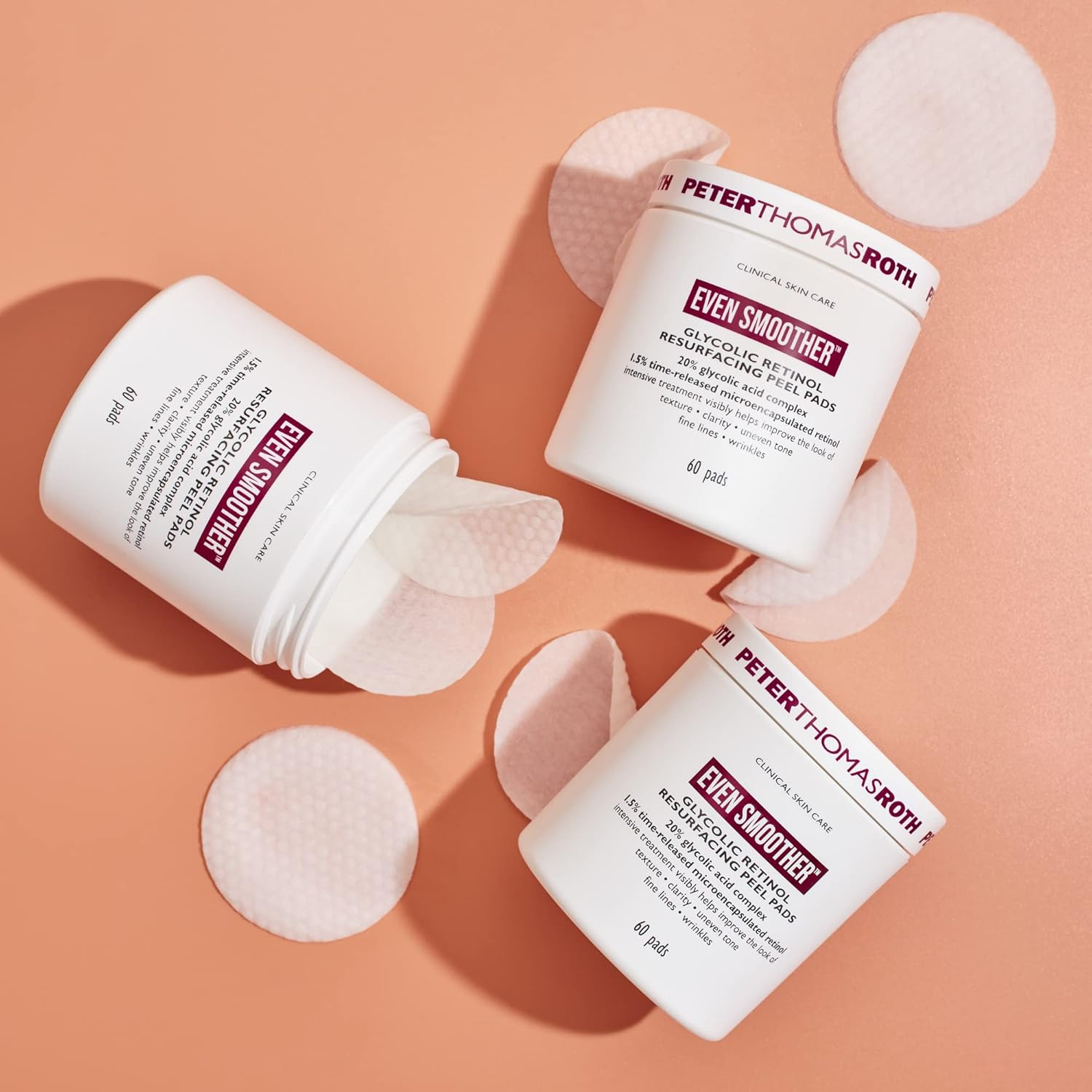 Peter Thomas Roth | Even Smoother Glycolic Retinol Resurfacing Peel Pads | Glycolic Acid Facial Peel with Retinol for Uneven Texture and Tone, 60 Ct. image number 4