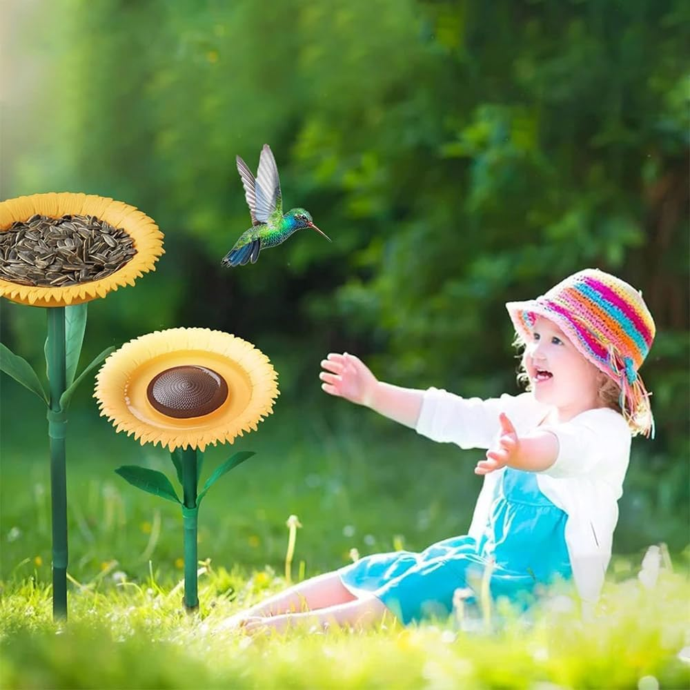 Sunflower Bird Feeder,Flower Shape Bird Feeding,Bowl Bird Feeder,Vertical Bird Feeder,Courtyard Decorations,For Nature Lover, Wild Bird Watcher,Garden,Patio image number 4