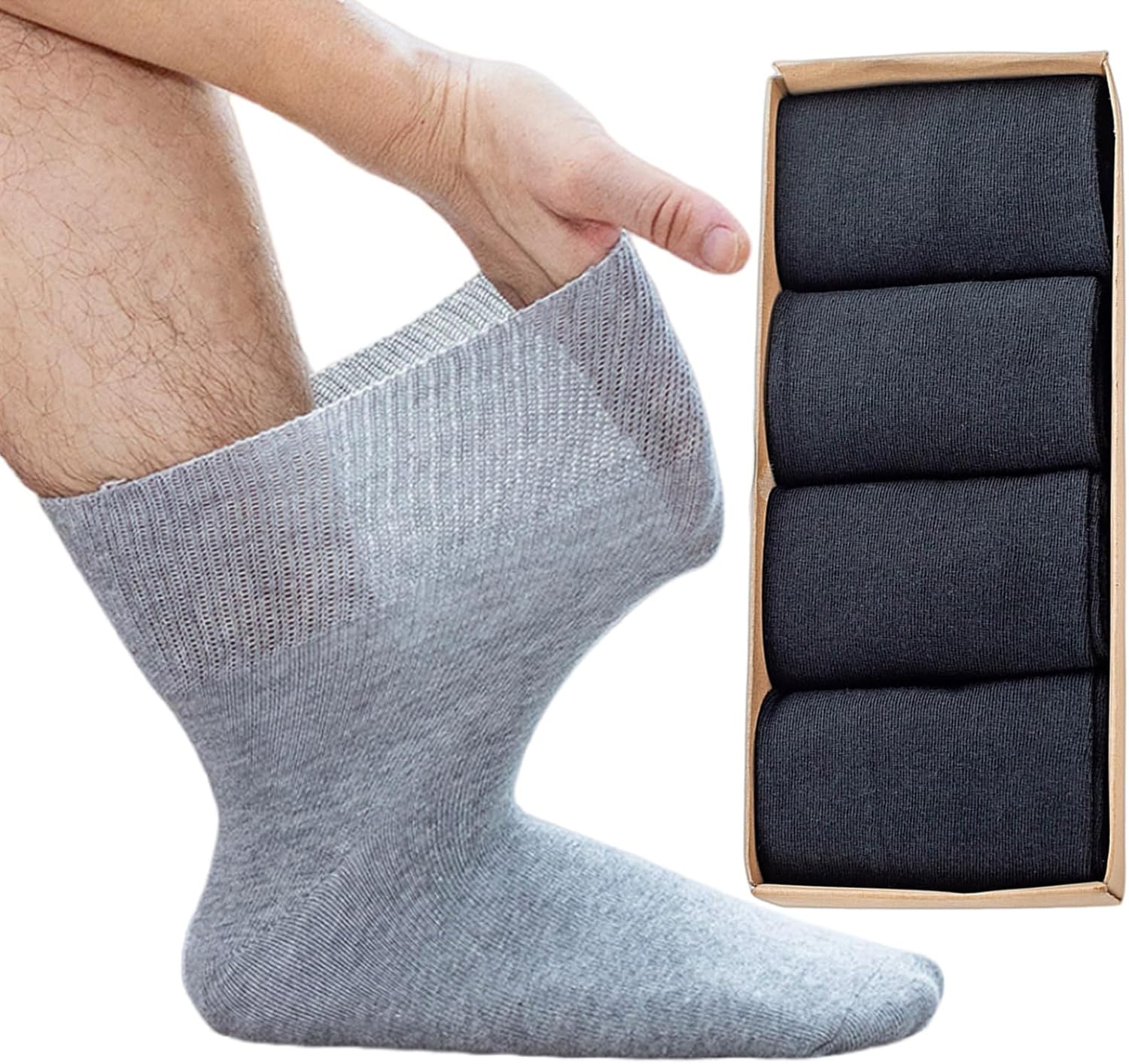 Svlftecon 4 Pack Diabetic Crew Socks Extra Wide Super Soft Non-Binding Top Edema Socks for Swollen Feet Unisex