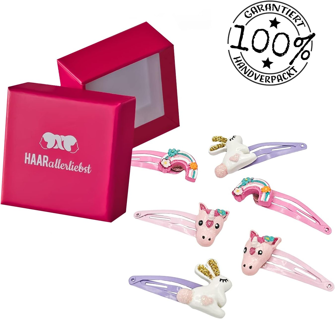 Haarallerliebst Hair Clips Set (6 Pieces | Glitter Butterflies | Colourful) for Girls with Storage Box (Rainbow - Pink) - Box Colour: Pink image number 6