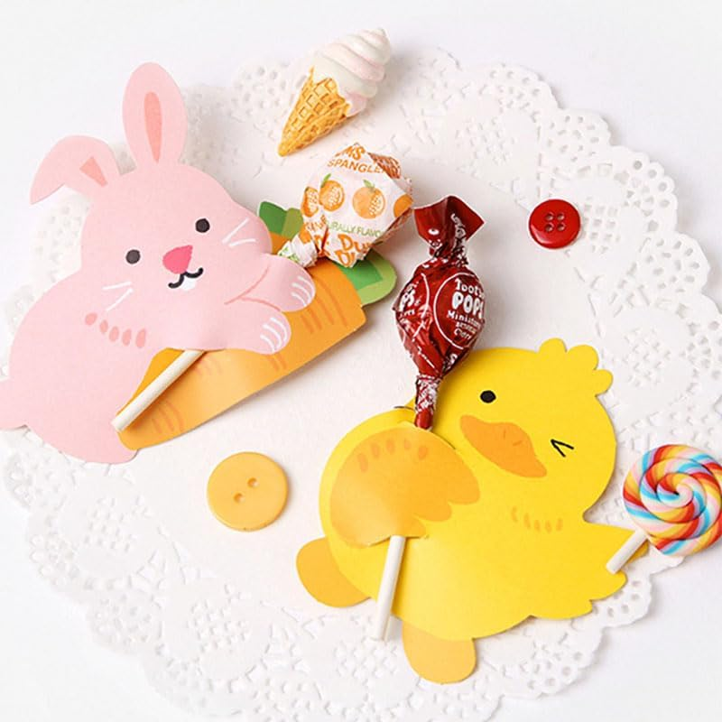 Ximimark 1Set/100Pc Cute Little Yellow Duck +Bunny Party Lollipop Decoration Card Christmas Decoration Supplies Easter Gift image number 4