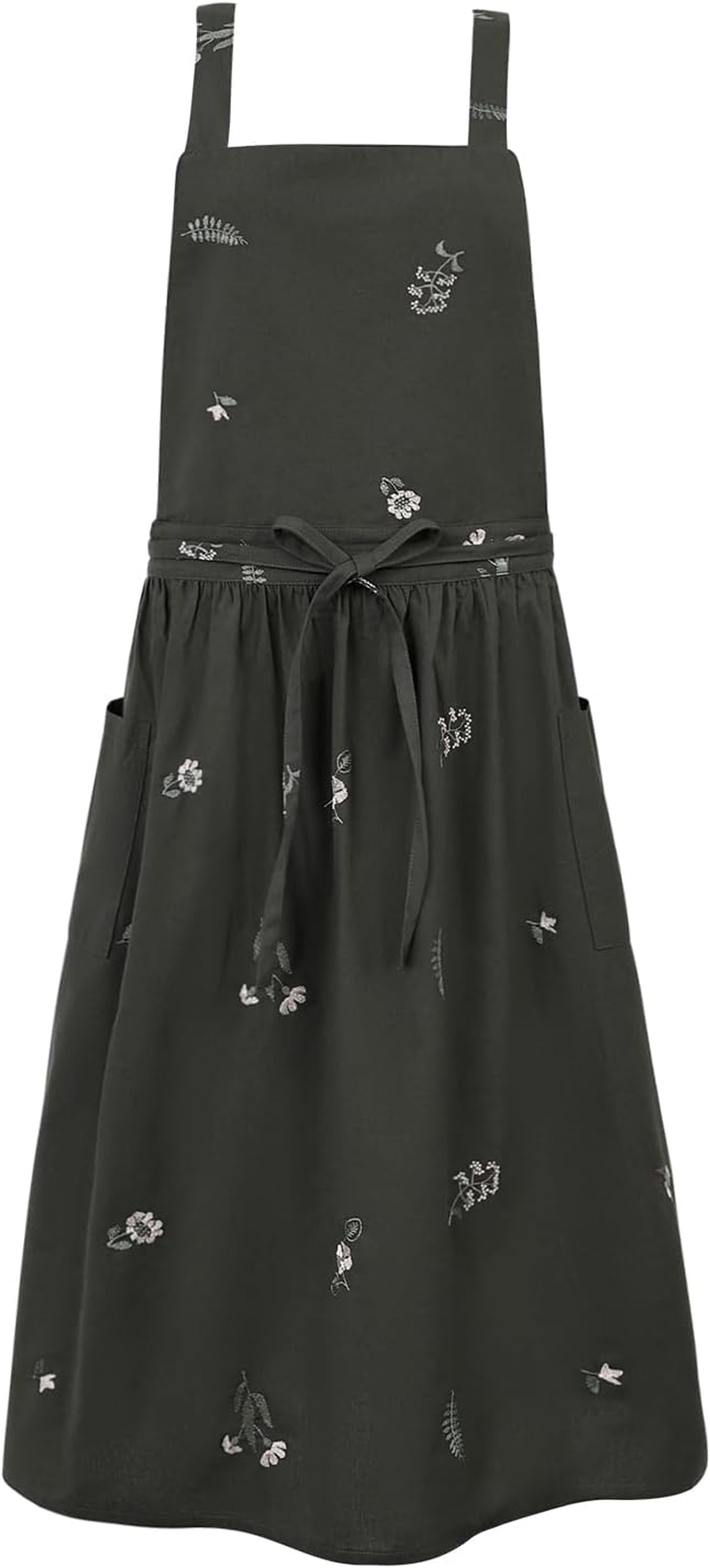 Surblue Cross Back Aprons for Women with Pockets Cute Japanese Cotton Kitchen Aprons Waterproof Pinafore Dress for Painting Cleaning Cooking Gardening