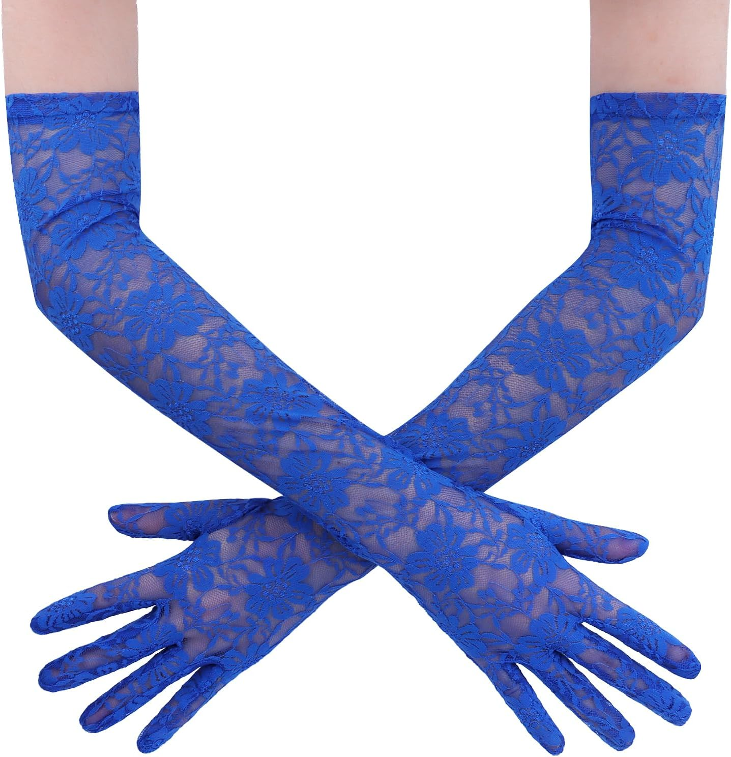 Brimekichio Lace Gloves Women, Tea Party Long Elegant Opera Lace Gloves Costume Floral Pattern Arm Elbow Length - 18.9In