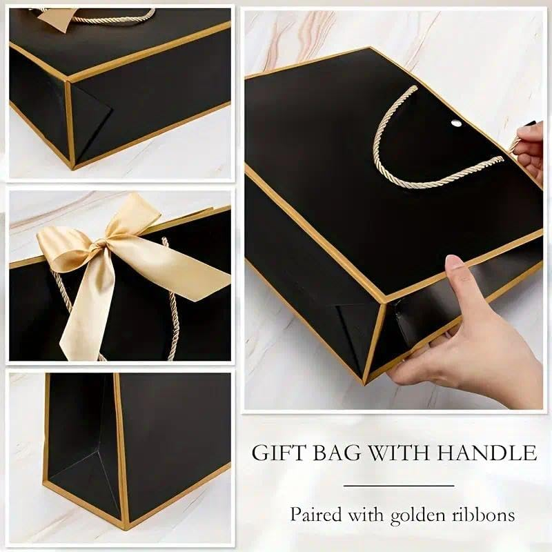 Gift Bags with Handles - Large Black 12 Pack, Wedding & Bags with Gold Ribbon, Elegant Paper Party Bags for Luxury Gift Packaging Bulk, Australia image number 4