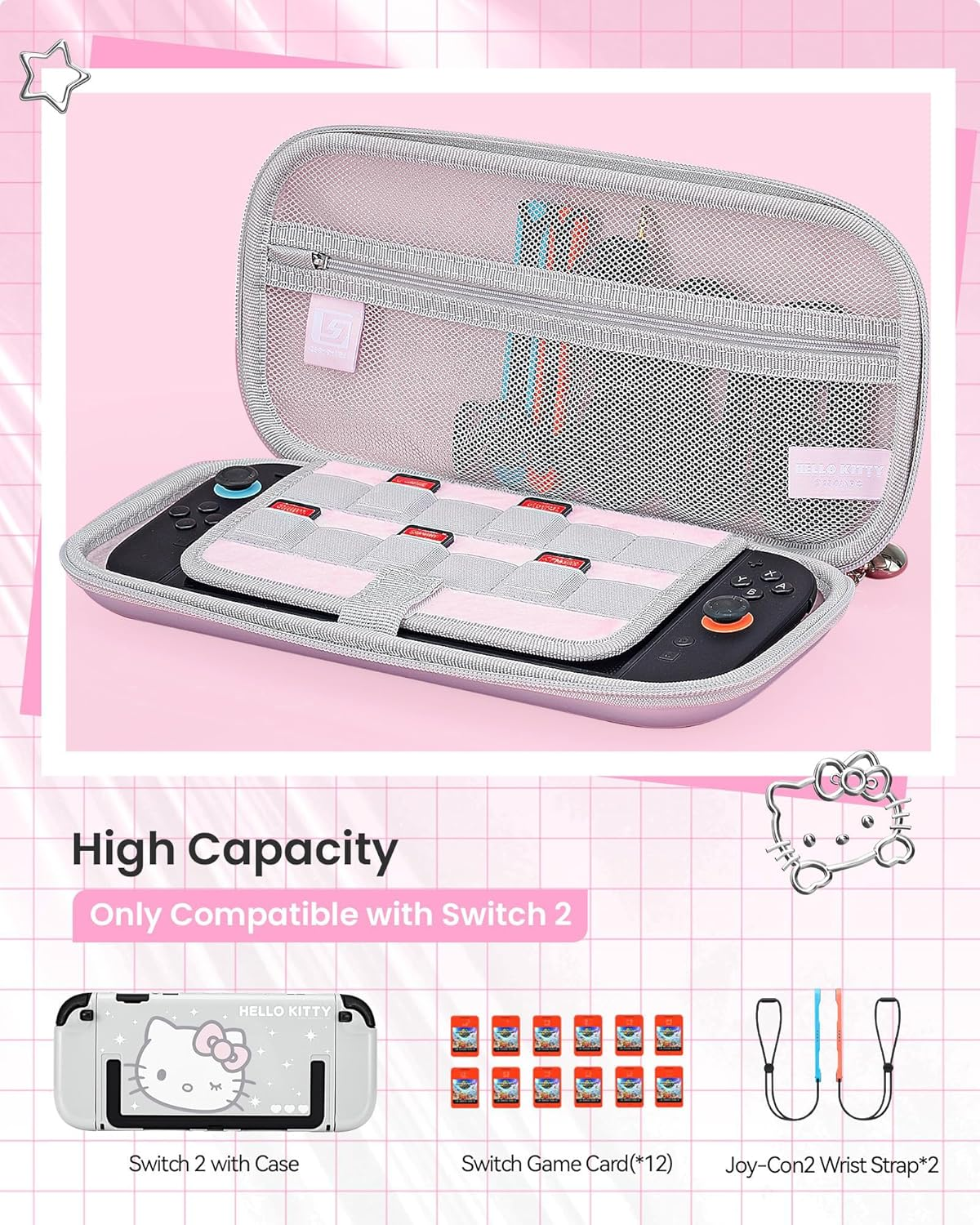 Kuitmor Carrying Case Compatible with Switch 2 (2025), Hardshell Storage Bag with Delicate Hand Chain, Portable Case for Switch 2 Game Console - HLK image number 1