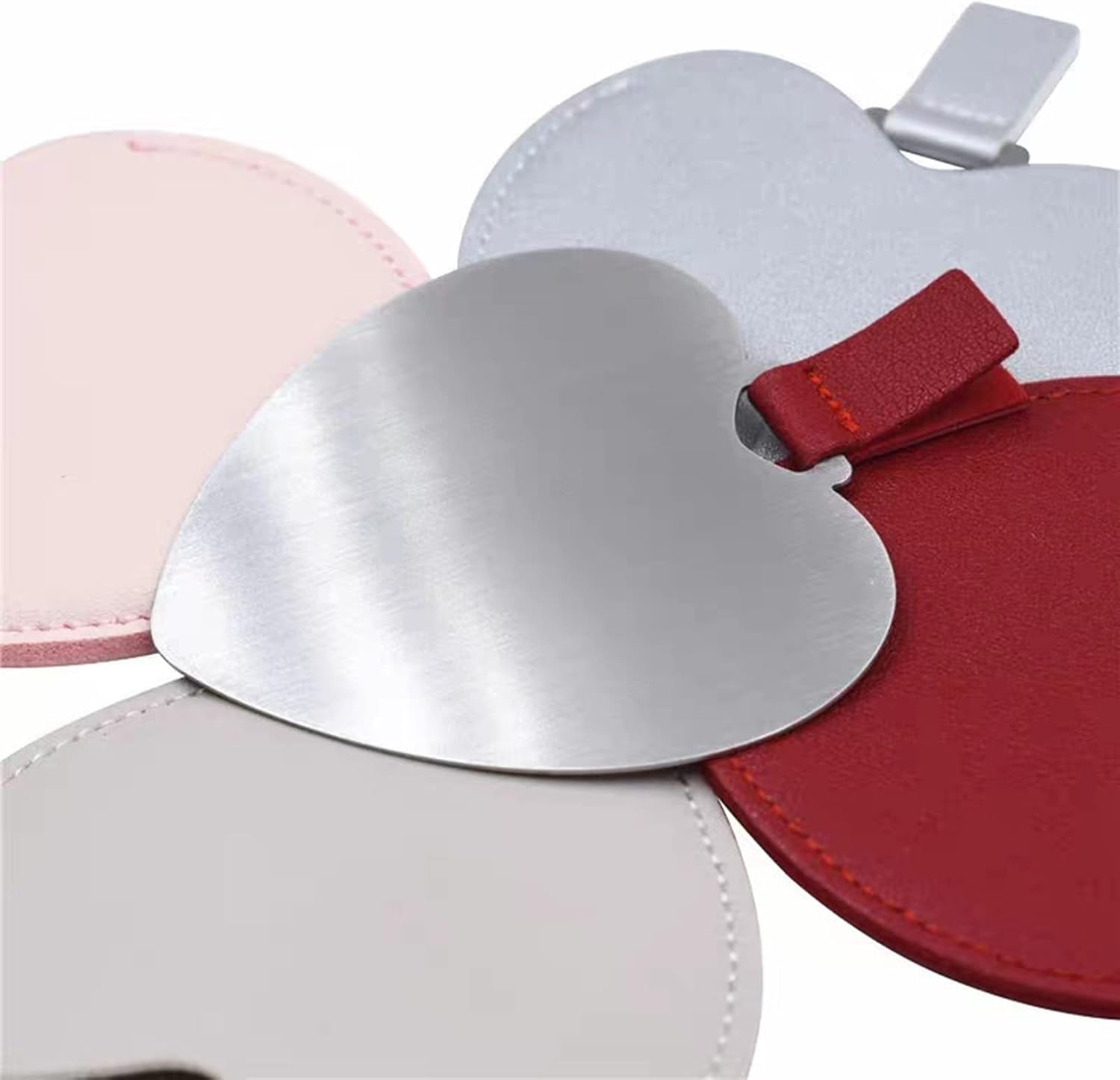 INCAUCA 2Pcs Stainless Steel Mini Purse Mirror with PU Leather Cover, Heart Shaped Compact Pocket Mirror, Cute Small Travel Makeup Mirror, Unbreakable Portable Mirror for Women Girls (Red)