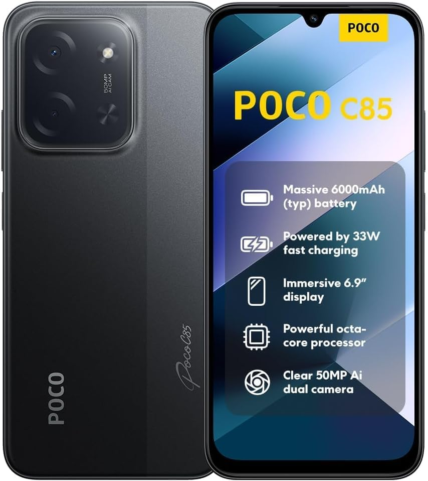 XIAOMI Poco C85 4G LTE (Compatible with Tmobile Tello Mint & Global) (256GB + 8GB) Unlocked Dual SIM 6.9" 50MP Model 25078PC3EG (Black)