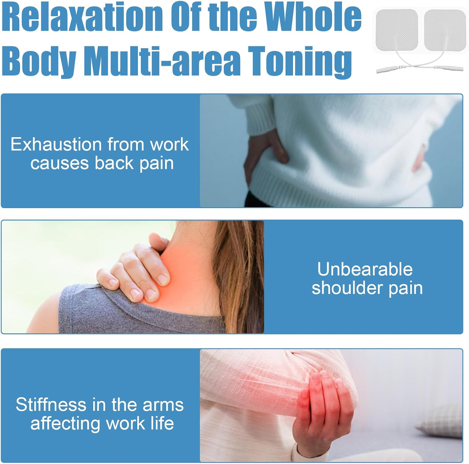 10 Pcs TENS Unit Replacement Pads, Reusable Self-Adhesive Electrode Gel Pads for TENS Machine, Muscle Stimulator & Nerve Massage Therapy, 5X5 Cm with 2Mm Pin, White (Non-Woven Fabric, White) image number 3