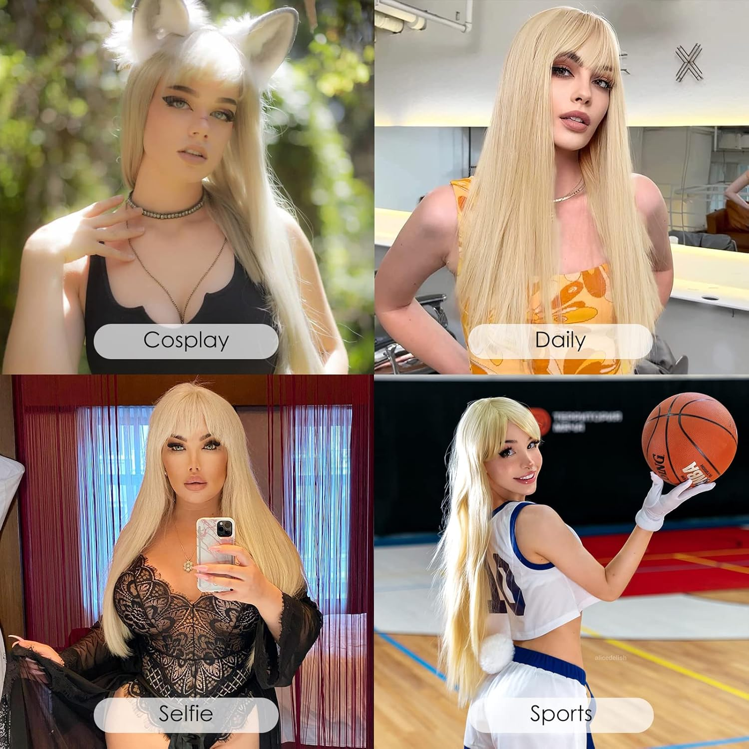 ENTRANCED STYLES Blonde Wig with Bangs, Long Straight Wigs for Women Natural Hair Wigs Synthetic Blonde Wigs for Girls Daily Party Halloween Cosplay Wig 22 Inch - Blonde image number 5